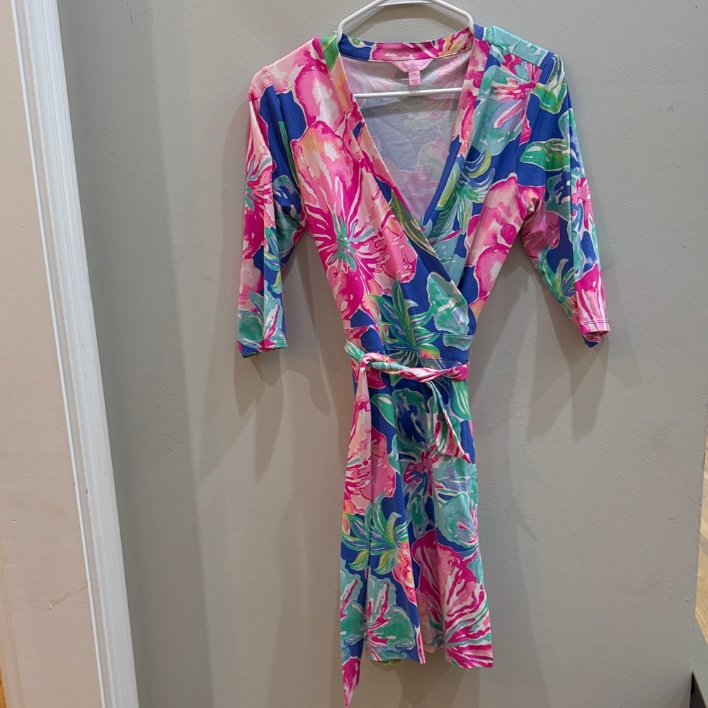 Lilly Pulitzer Pink and Blue Floral Wrap Dress
